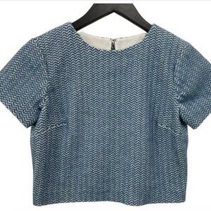 Alice + Olivia | Size Small | Linen & Cotton Crop Blue Chevron Top
